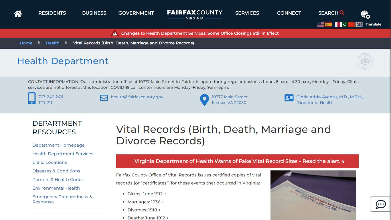Vital Records (Birth, Death, Marriage and Divorce Records)