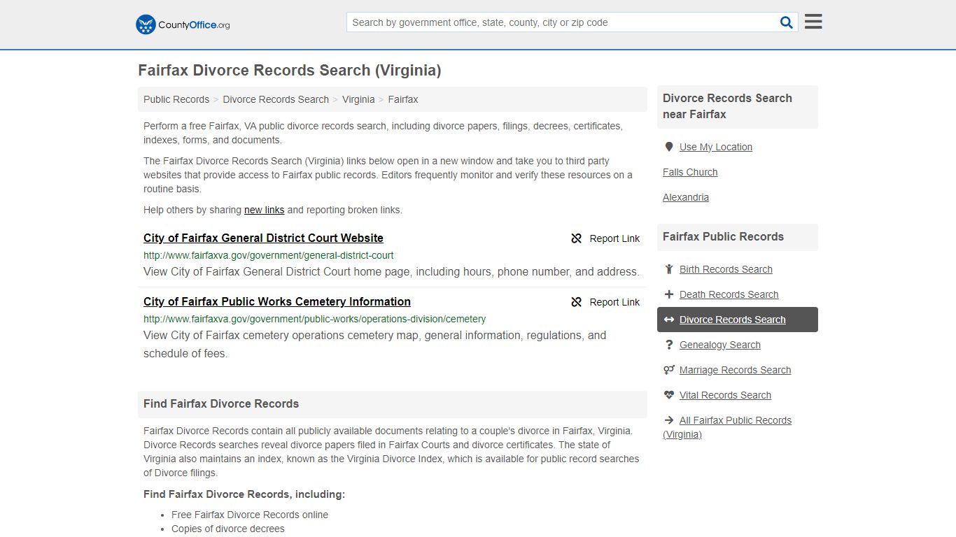 Fairfax Divorce Records Search (Virginia) - County Office